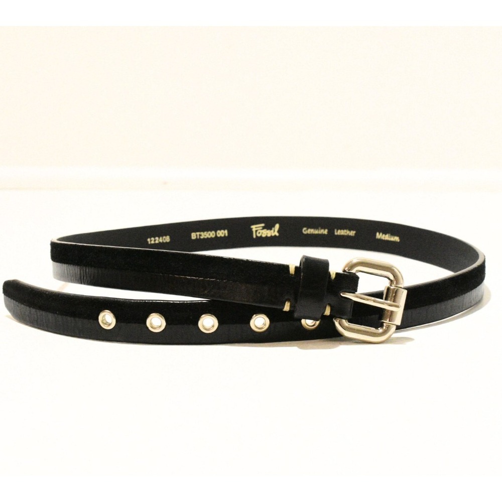 Y2K Vintage Grommet Leather Belt Women M Black Fossil Moto Punk Western Style
